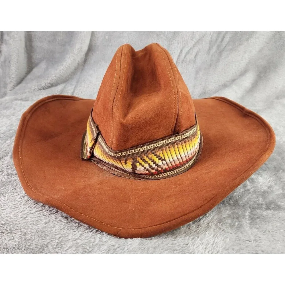 Unisex Western Hat Medium Burnt Orange Vintage Distressed Rancher Retro Band USA